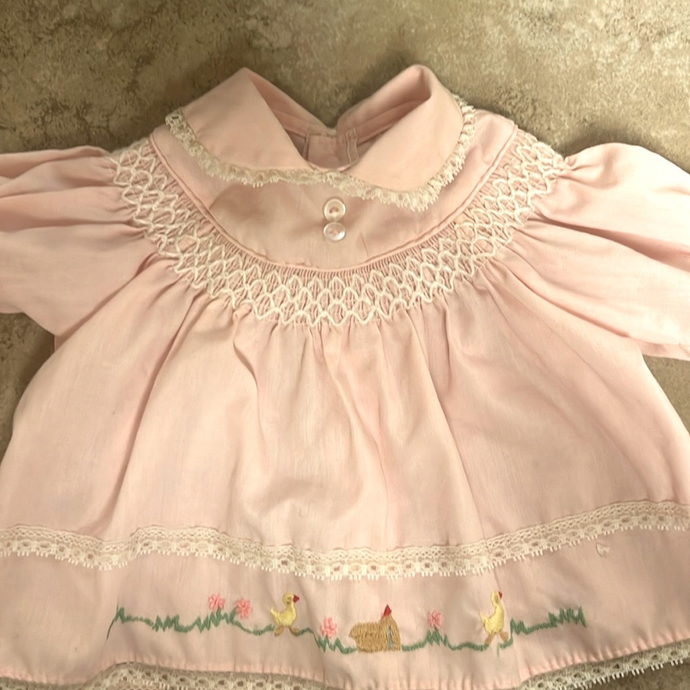 Vintage baby dress smocking with hand embroidery